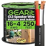 Outdoor Speaker Wire CL3 Rated, 16 Gauge Speaker Wire, Speaker Cable 250 ft for Outdoor Speakers, Patio, Garden, Backyard Audio, Direct Burial in Ground/in Wall, OFC (Black, 4-Conductors)