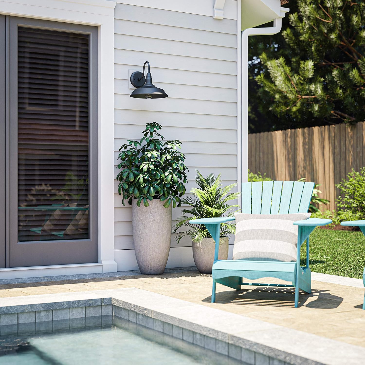 Kenroy Home 14'' Transitional 1-Light Outdoor Wall Sconce Wall Light, Wall Mounted Light with Black Metal Round Shade for Porch, Patio or Garage, Black