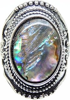 Calgary Statement Ring for Women by Ginger Lyne Large Simulated Abalone Silver Plated Fashion Ring for Her
