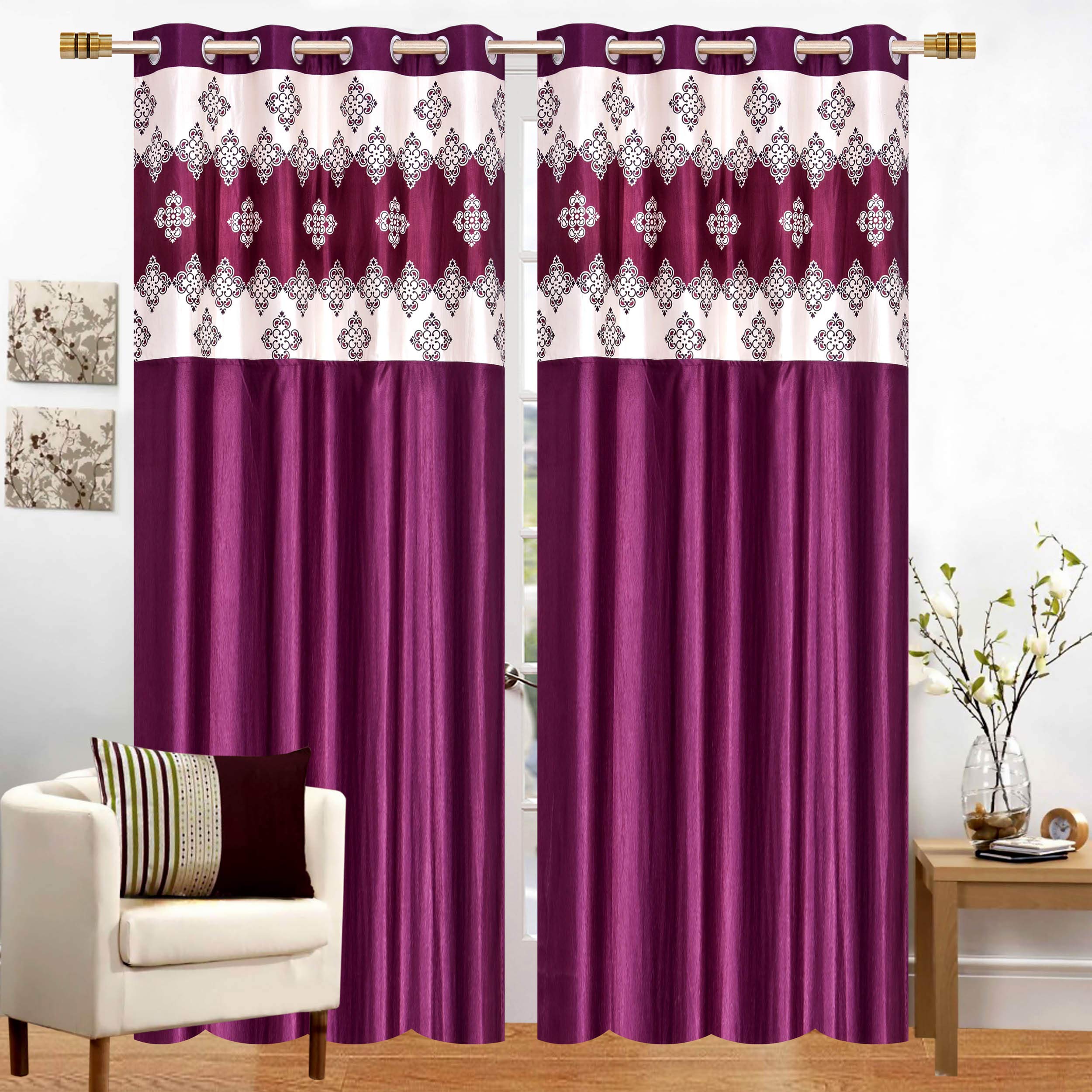 Stella Creations Polyresin Abstract Curtain, Door - 4 X 7 Feet, Wine, Pack of 2, lined
