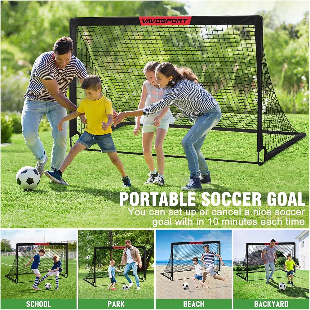VAVOSPORT Soccer Goal, 2 of 6'x4' Kids Soccer Goals for Backyard Set, Portable Pop Up Soccer Net, Practice Soccer Training Equipment with Ball, Cones for Toddler,Youth Sports Outdoor Games Yard Play
