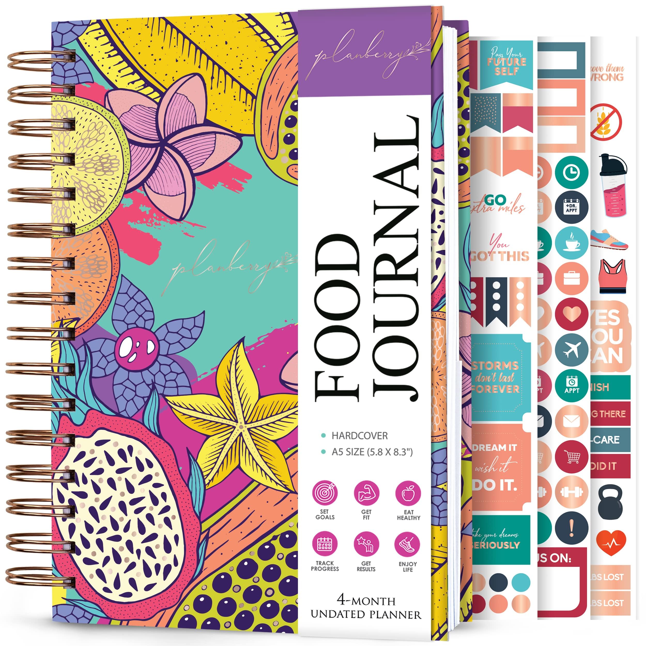 PLANBERRY Food Journal Premium – Nutrition Planner – Diet & Calorie Tracker – Meal & Exercise Diary – Weight Loss Journal (Exotic Cocktail)