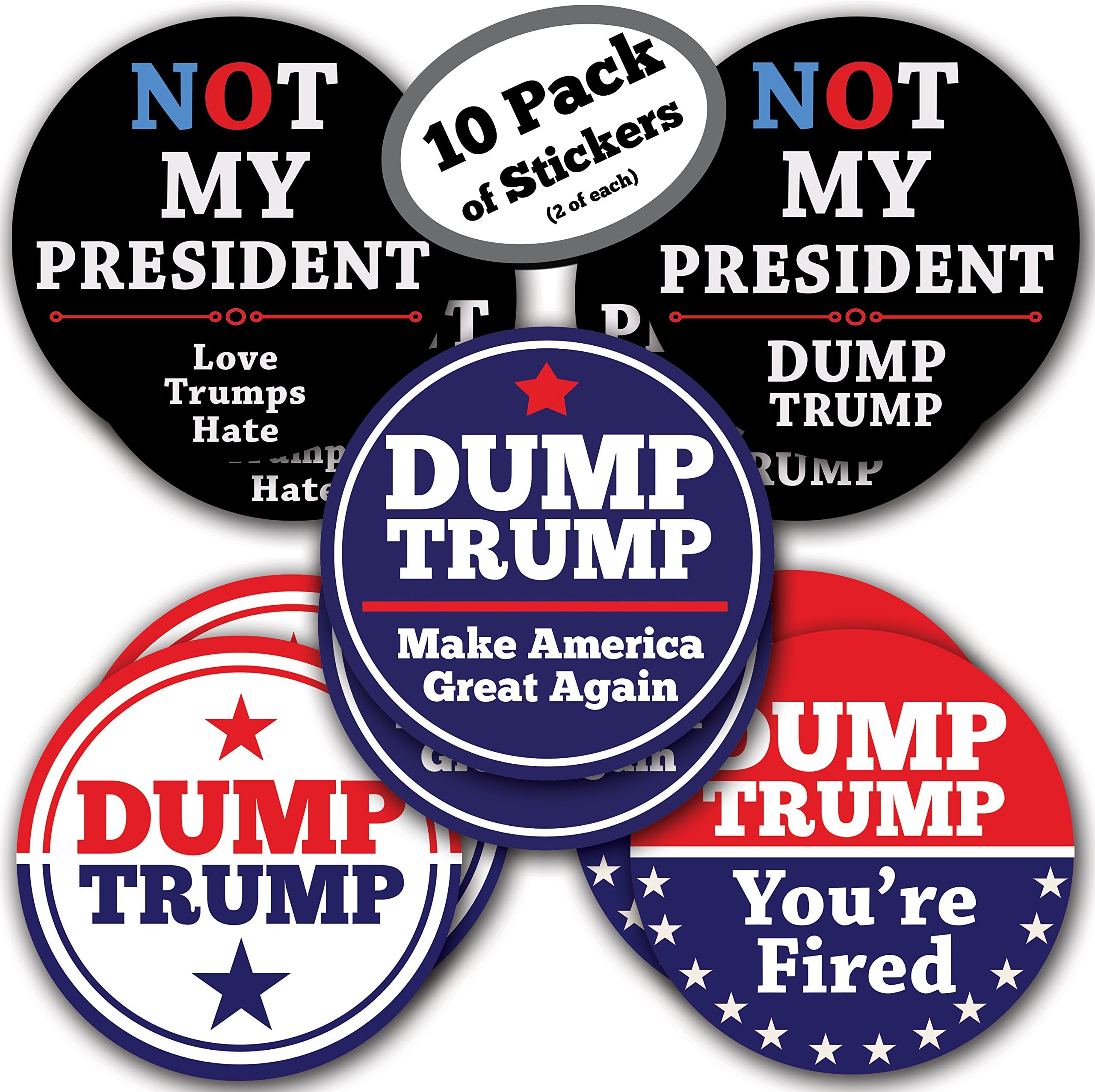 10-Pack of Anti President Trump Stickers - 5 Inch - Join the Resistance! Use as Car Bumper Stickers or Wear them to March, Resist and be Anti-Trump. Best for Democrat gifts or at a Democratic Party.