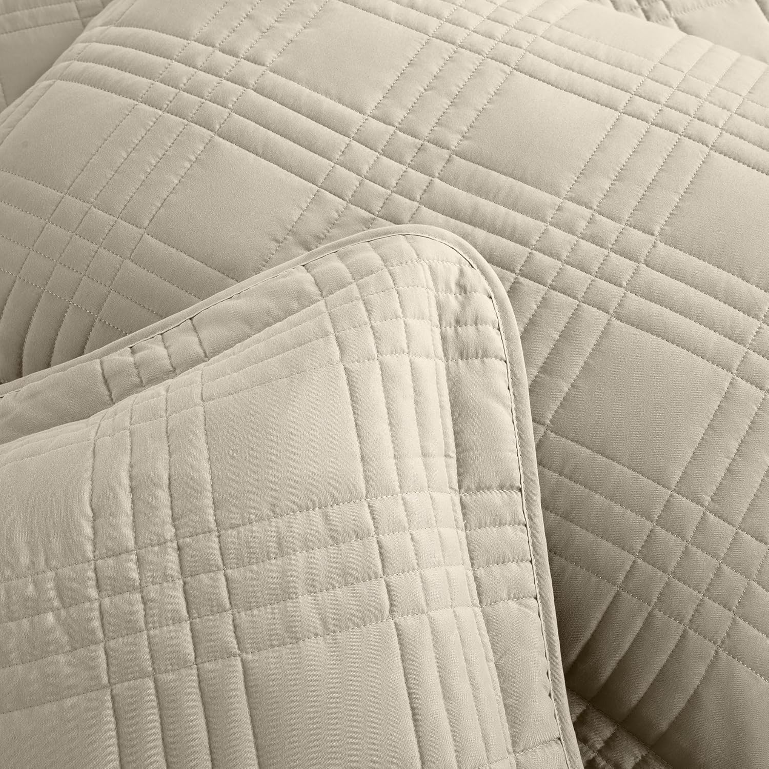 Chezmoi Collection Kingston Queen Size Bedspread Set, 3-Piece Khaki Oversized Quilted Microfiber Lightweight Bedspread Coverlet (100"x106") for All Seasons