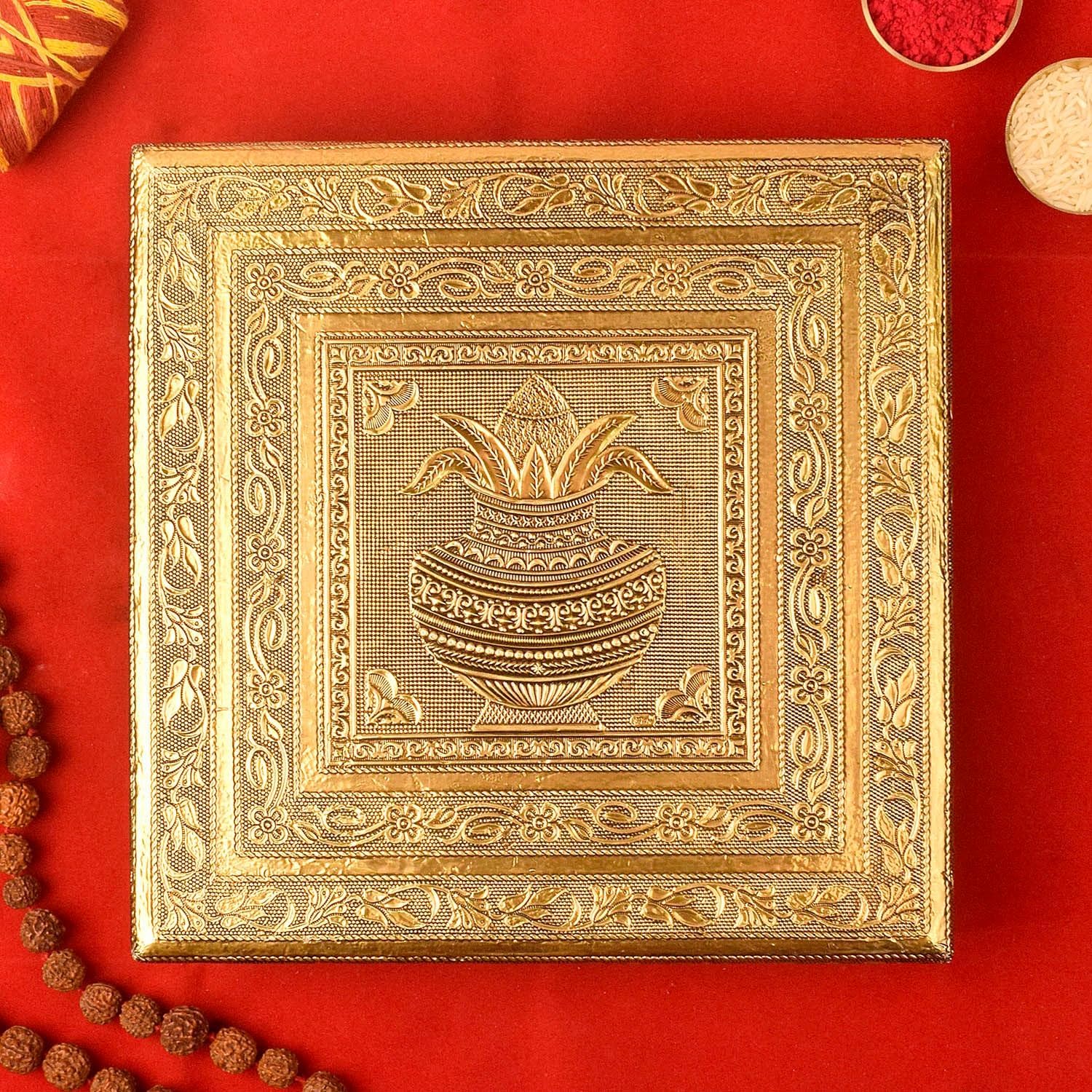 SATVIK 8x8 INCH Wooden Kalash Chowki with Meenakari Design – Traditional Pooja Chowki for Idols, Wedding, Festivals, Home Temple – Handcrafted Religious Decor for Worship, Ceremonies, and Gifting SIZE 1 (8 INCH)