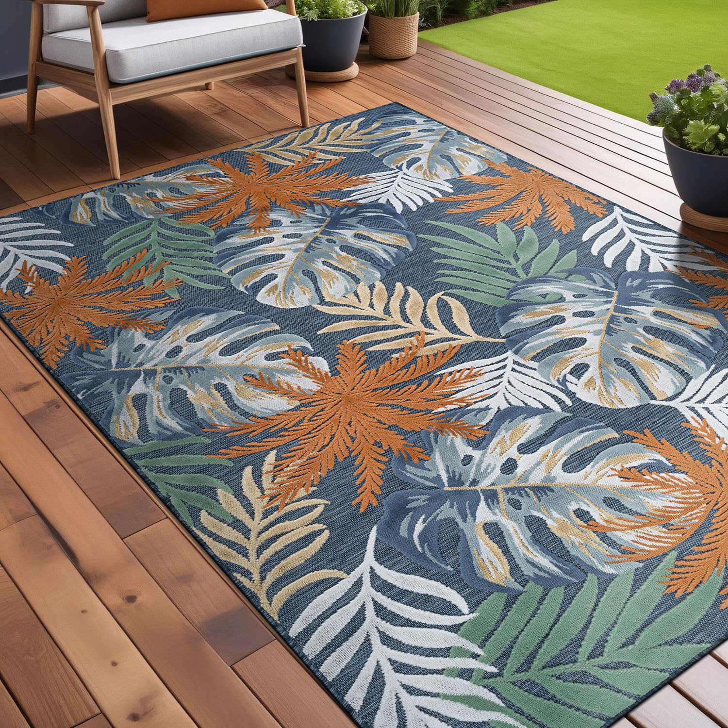 Luul Home Floral Indoor Outdoor Rugs 6x9 Large Area Rug for Living Room, Patio Decor, Kitchen, and Entryway Rug, Washable Stain Resistant Outside