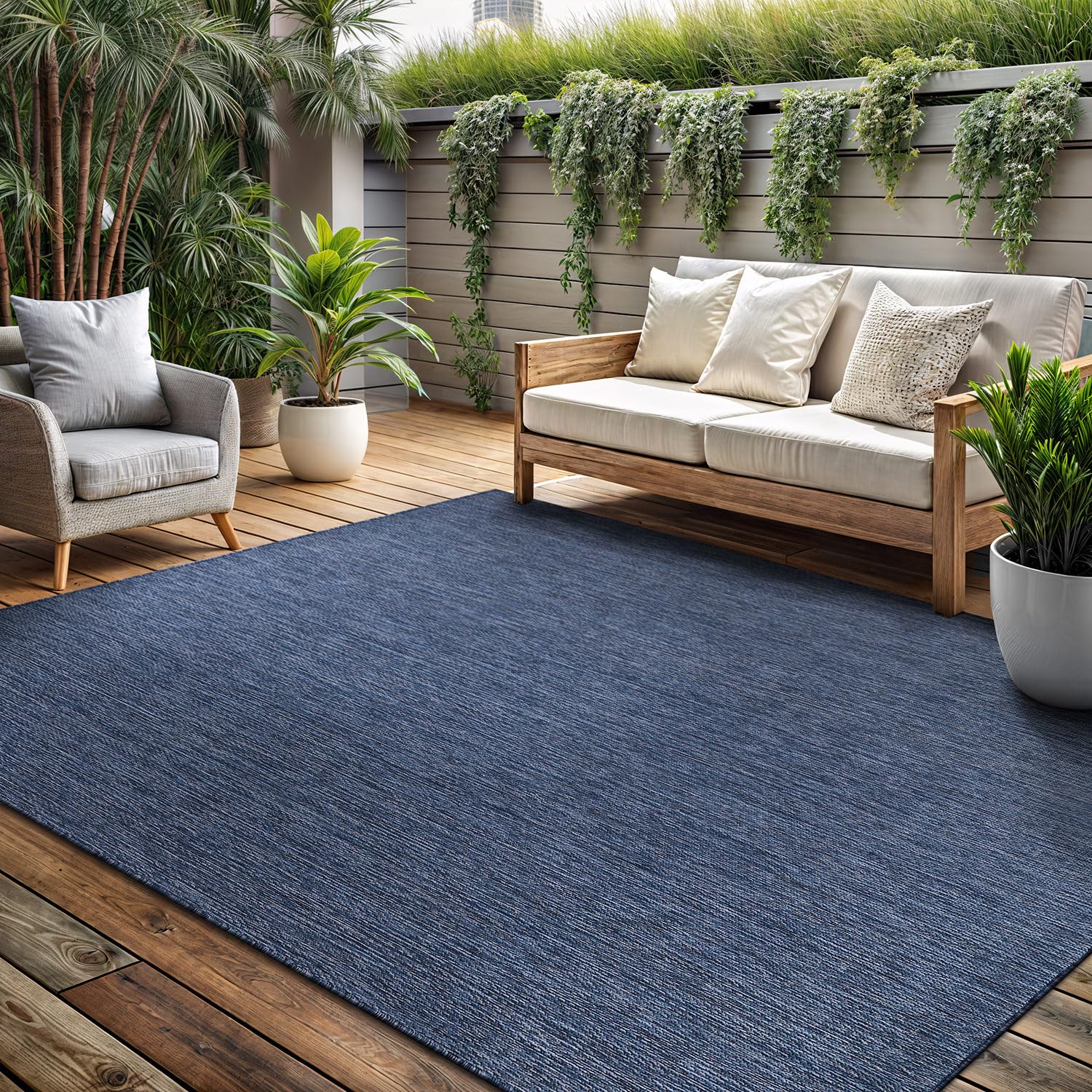 Washable Indoor Outdoor Rug 8x10 Weather Resistant Area Rugs Modern Solid for Porch Deck Balcony Backyard Patio Outside Carpet (8 X 10 Azure Blue)