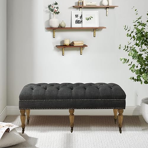 Miniatura 3 de Rosevera Berta - Tapa tapizada de poliéster con cabeza de clavo, banco rectangular para sala de estar, reposapiés, dormitorio, entrada, banco de