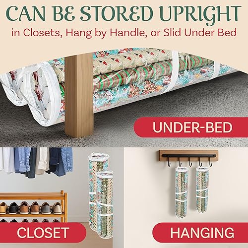 Miniatura 7 de Elf Stor Bolsas de almacenamiento de rollo de papel de regalo de 31 y 40 pulgadas de largo, bolsas transparentes con asas, cabe hasta 25 rollos de