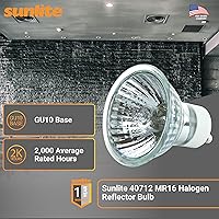 Vista 2 de Sunlite Bombilla halógena 40712 MR16, 35 vatios, inundación de 38°, 120 voltios, vida útil de 2000 horas, regulable, base GU10, protector