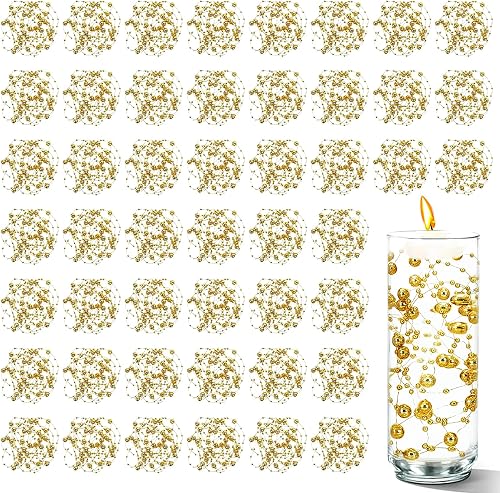 50 PCS Artificial Floating Beads for Centerpieces Vases, Gold 8+3mm String Beads for Wedding Party Faux Pearl String for Decorating, String Pearls for Crafts Vase Filler