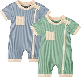 Manga Corto Mamelucos (Pack de 2) para Bebés 0-18 meses, Cómoda Apertura con Cremallera de 2 vías, en Suave Algodón