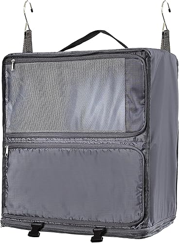 Miniatura 9 de ELEZAY Cubos de embalaje colgantes portátiles para armario, organizador de ropa de compresión plegable de 3 estantes para equipaje de mano, maleta,