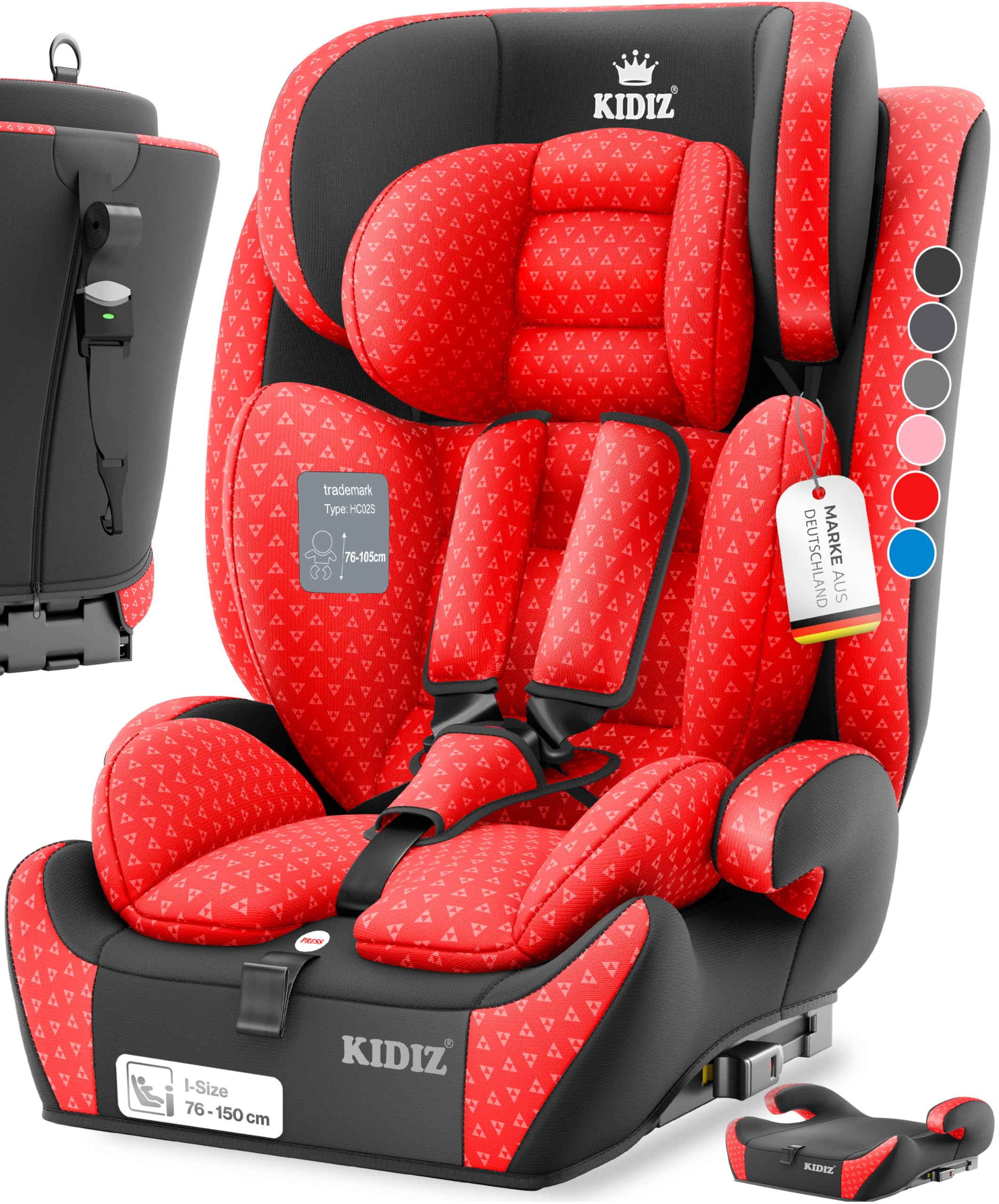 KIDIZ® Seggiolino auto con Isofix i-Size R129 da 100 a 150 cm fino a 12 anni, seggiolino auto gruppo 1/2/3, seggiolino che cresce con il bambino, cintura a 5 punti, poggiatesta regolabile in altezza