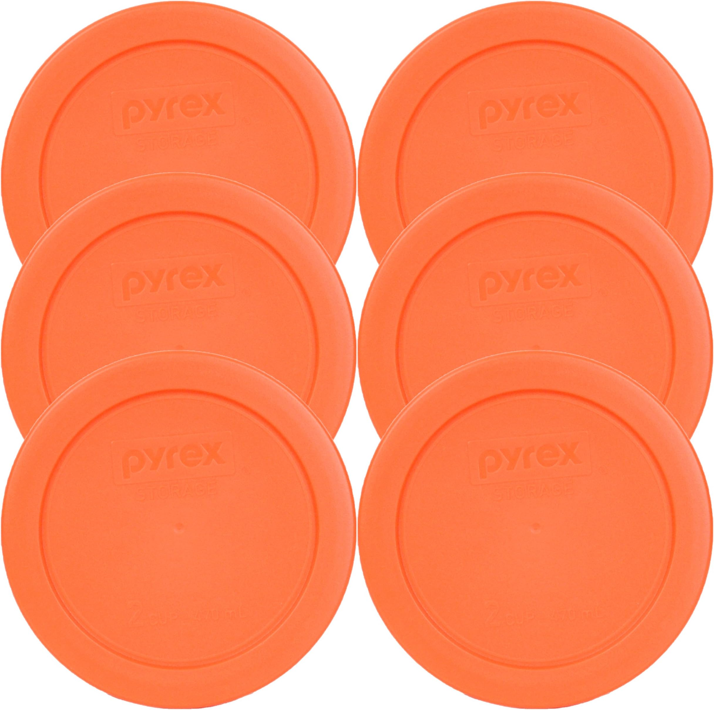 Pyrex 7200-PC 2 Cup Orange Food Storage Replacement Lid (6 Pack) - Made in USA