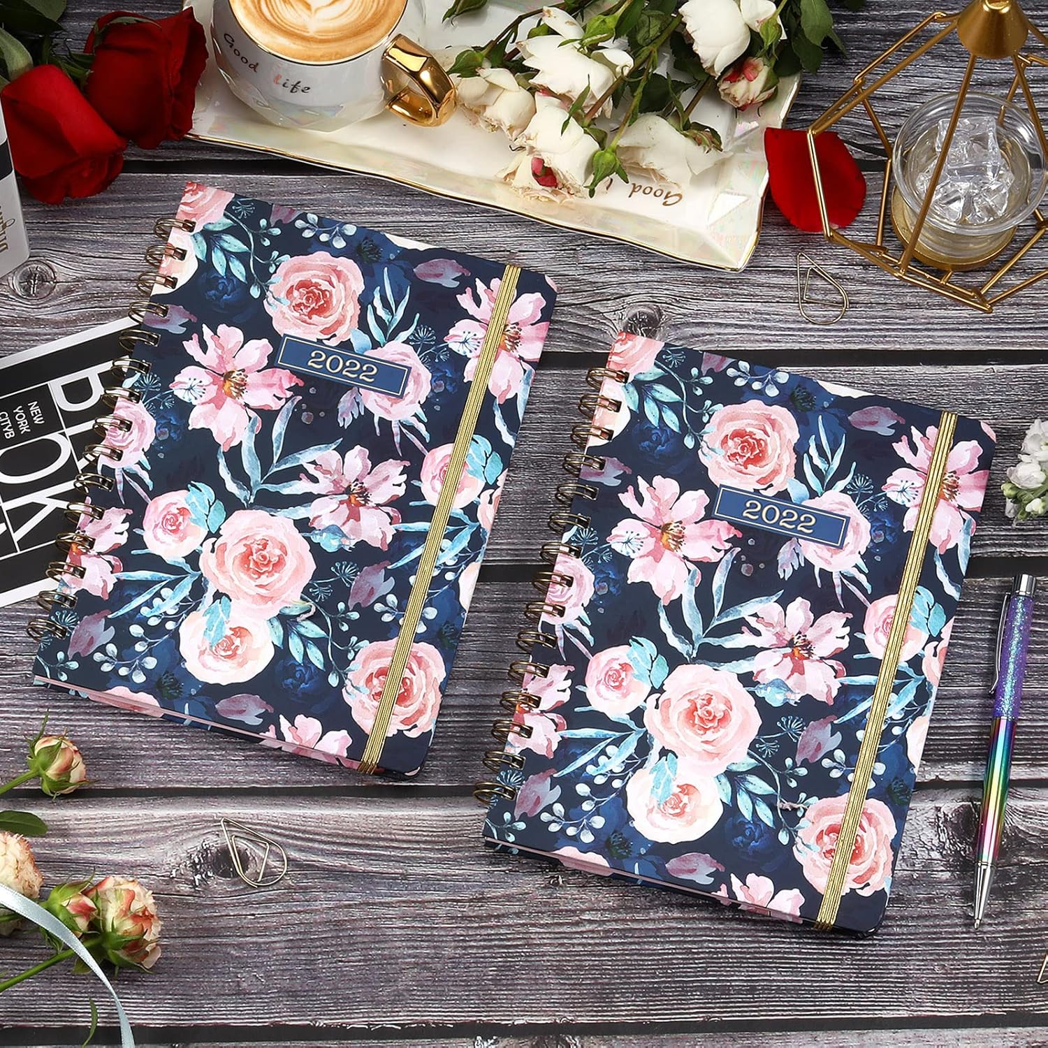 2022 Planner - Planner 2022 Weekly & Monthly with Tabs, 6.3" x 8.4", January - December 2022, Hardcover with Back Pocket + Thick Paper + Twin-Wire Binding - Waterink Floral : Office Products