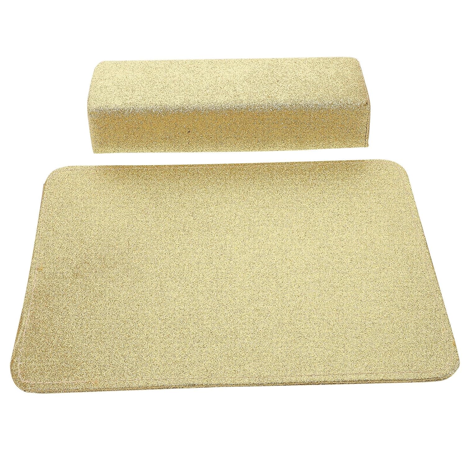 Generic Nail Arm Rest Pillow with Washable Pu Material and Easy to Store Design, Manicure Hand Cushion with Nail Art Mat for Salon Use and Manicures, Golden Color