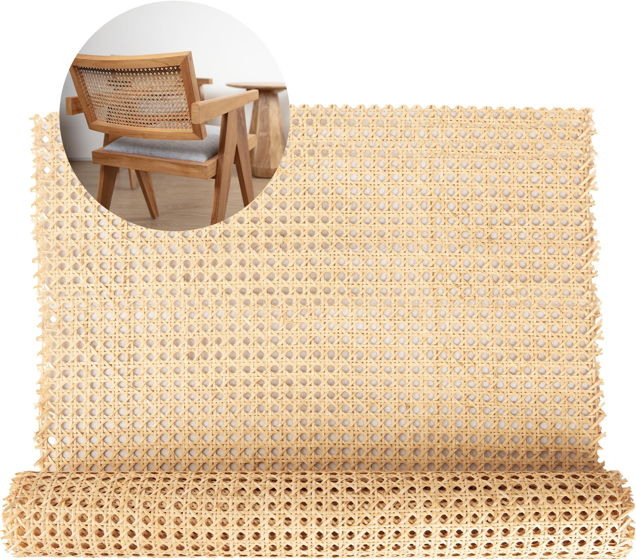 Hi Key TRADINGRattan Cane Webbing Roll 18" Wide Open Mesh Wicker Roll, Cane Fabric Sheets for DIY Projects, Furniture Repair, Chair Caining, Home Decor, Cabinet Doors, Interior Design (1.5'x3')