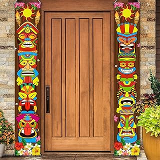 Hawaiian Luau Party Decoration Tiki Porch Banner Welcome Aloha Sign for Hibiscus Party Tropical Banner Tiki Door Wall Hang...