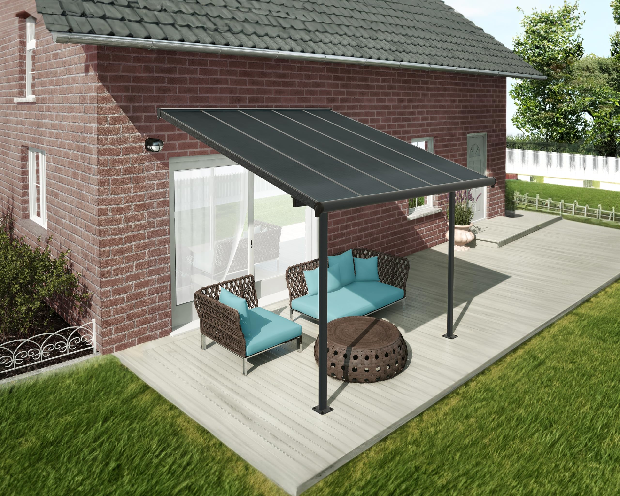 CANOPIA by Palram - Palram Capri Pergola Adossée Aluminium Et Polycarbonate 3x3, pour Couvrir Une Terrasse Toute L’année – Garantie 7 Ans (9.1m², Gris)