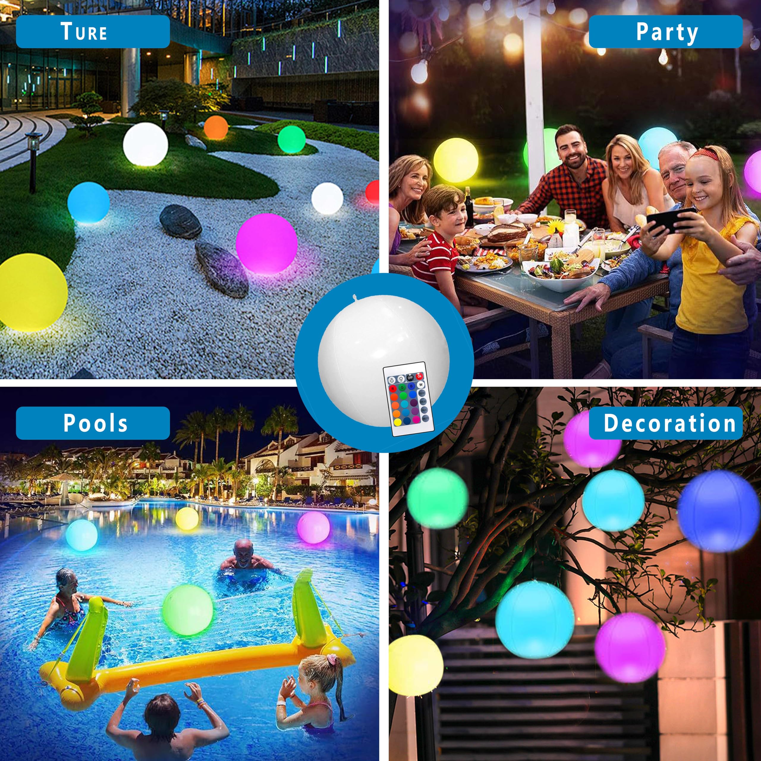 Luces Flotantes con Control Remoto, Pelotas de Playas Led de 16 Colores, Luz de Piscina Led, Luces Flotantes para Piscina para Fiestas en La Piscina, Playa y Jardín (Pelota 40cm-1)