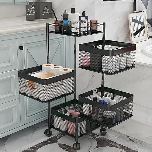 Vista 33 de Estante giratorio de almacenamiento de cocina, carrito de cesta de frutas y verduras, estante de baño, organizador de cocina y estante