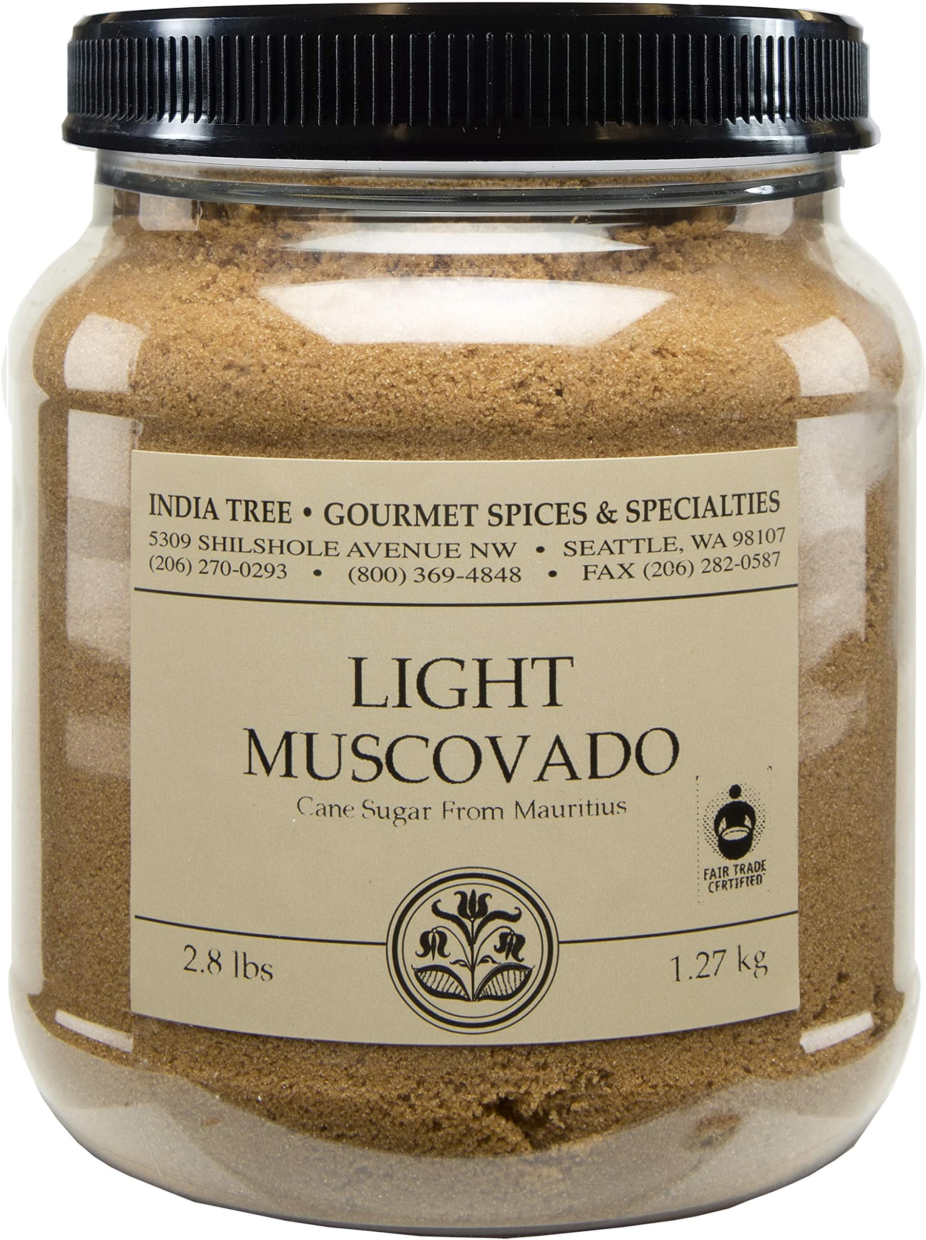 Light Muscovado Sugar, 2.8 lb Canister | Vegan, Non-GMO and Fair Trade Unrefined Brown Sugar with Molasses Flavor, Imported from Mauritius