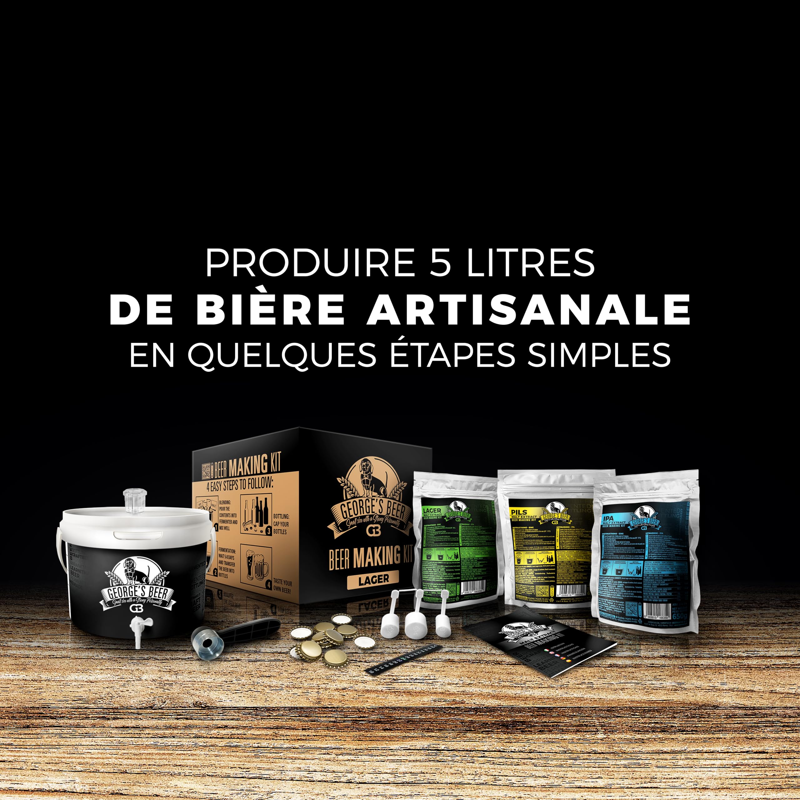 Beer & Wine - George's Kit de Fermentation de la bière 5 l - Bière Artisanale Maison - Kit de Fermentation de Malte - Kit bière- Kit de Production de bière - Idée Cadeau (Kit avec Malt IPA)