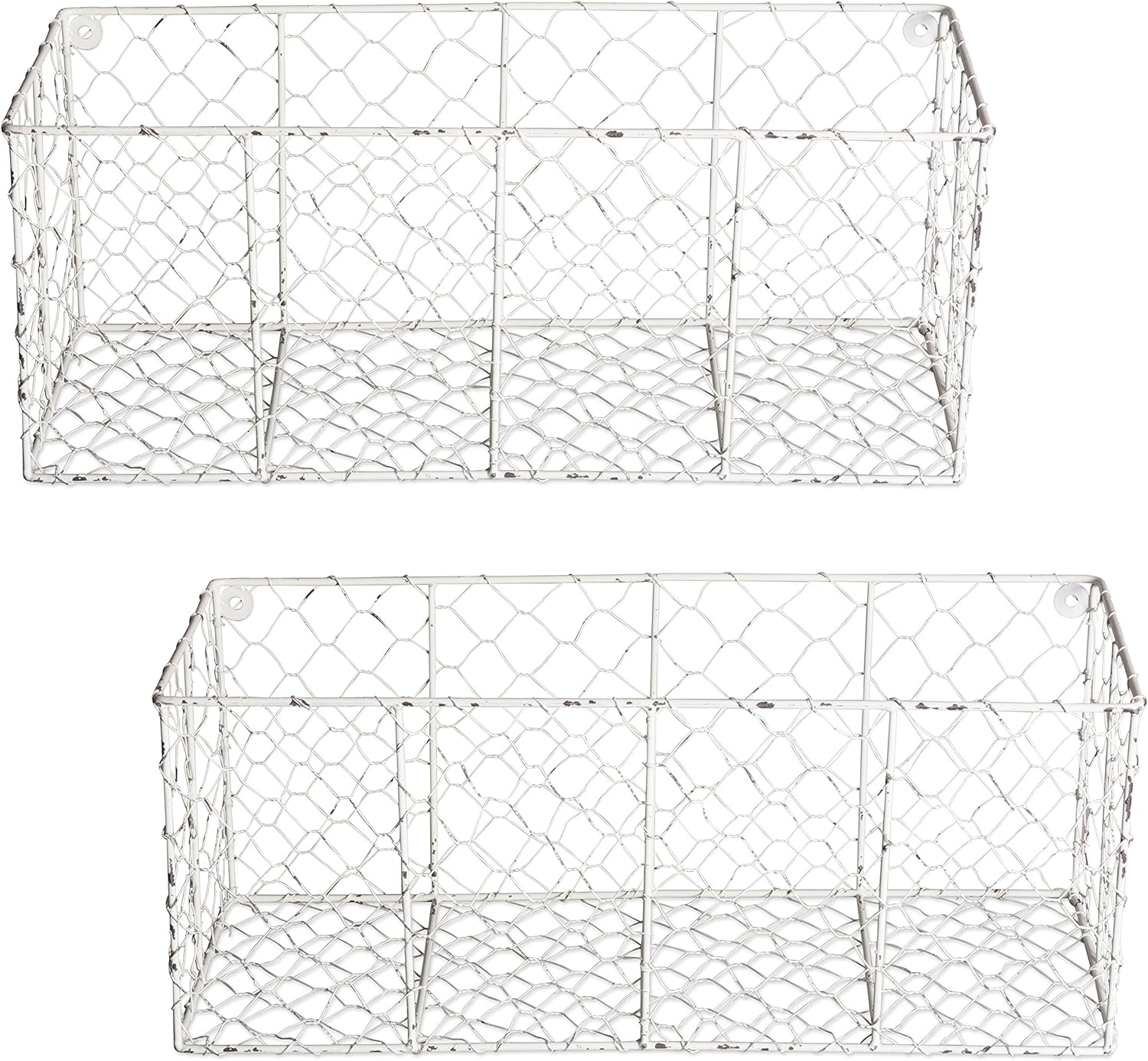 DII Chicken Wire Collection Farmhouse Vintage Wall Baskets, Medium Basket, White