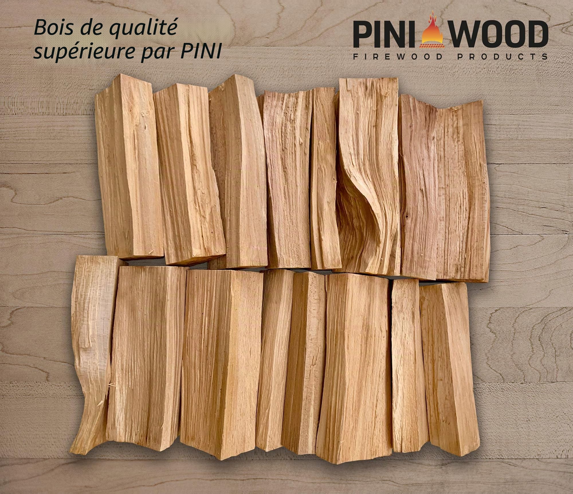 PINI Bois de barbecue sans écorce - Hêtre - 20 kg - Bois de chauffage - 30 à 33 cm - Pour four à pizza, barbecue, fumoir, cheminée, brasero