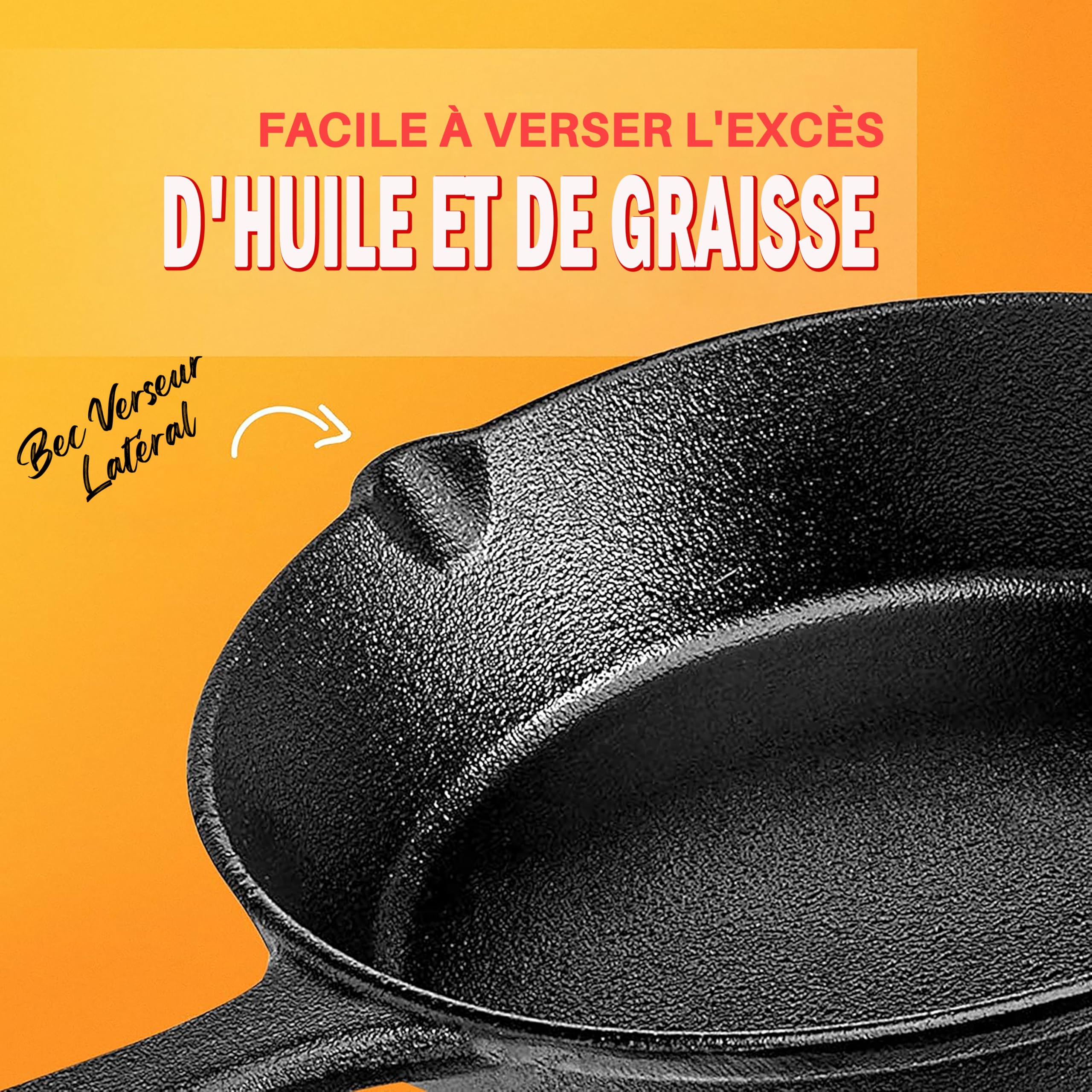 NutriChef Poêles en Fonte Induction 3 Pièces – Set de Poêles à Frire Pré-Assaisonnées avec Culottage, Tous Feux, Becs Verseurs, Poignées Silicone, Four 260 °C, 20, 25 et 30 cm, Noir