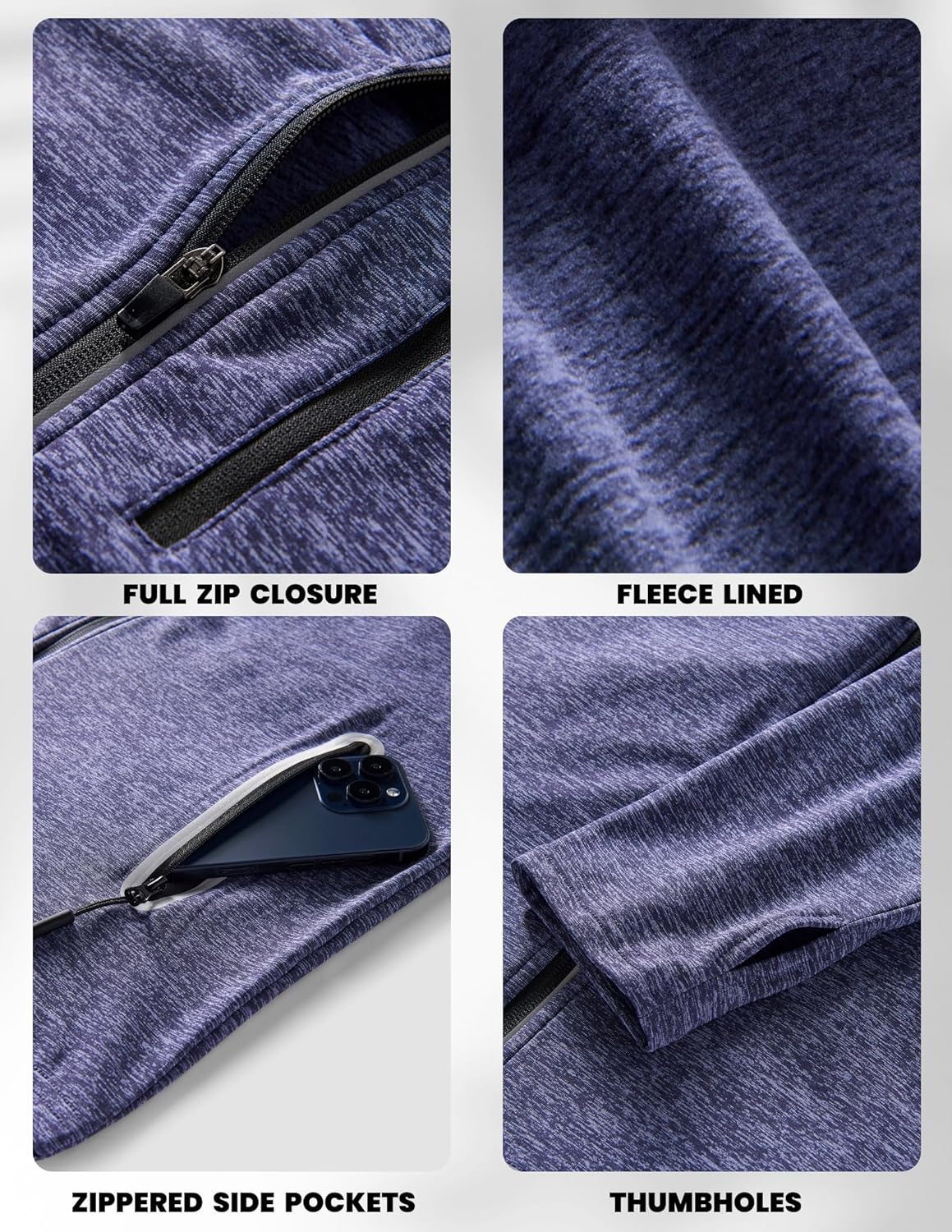 Liberty Imports 2-Pack Men’s Zip-Up Hoodies with Zipper Pockets, Lightweight Fleece Sweatshirts for Running Casual Activewear - Image 5