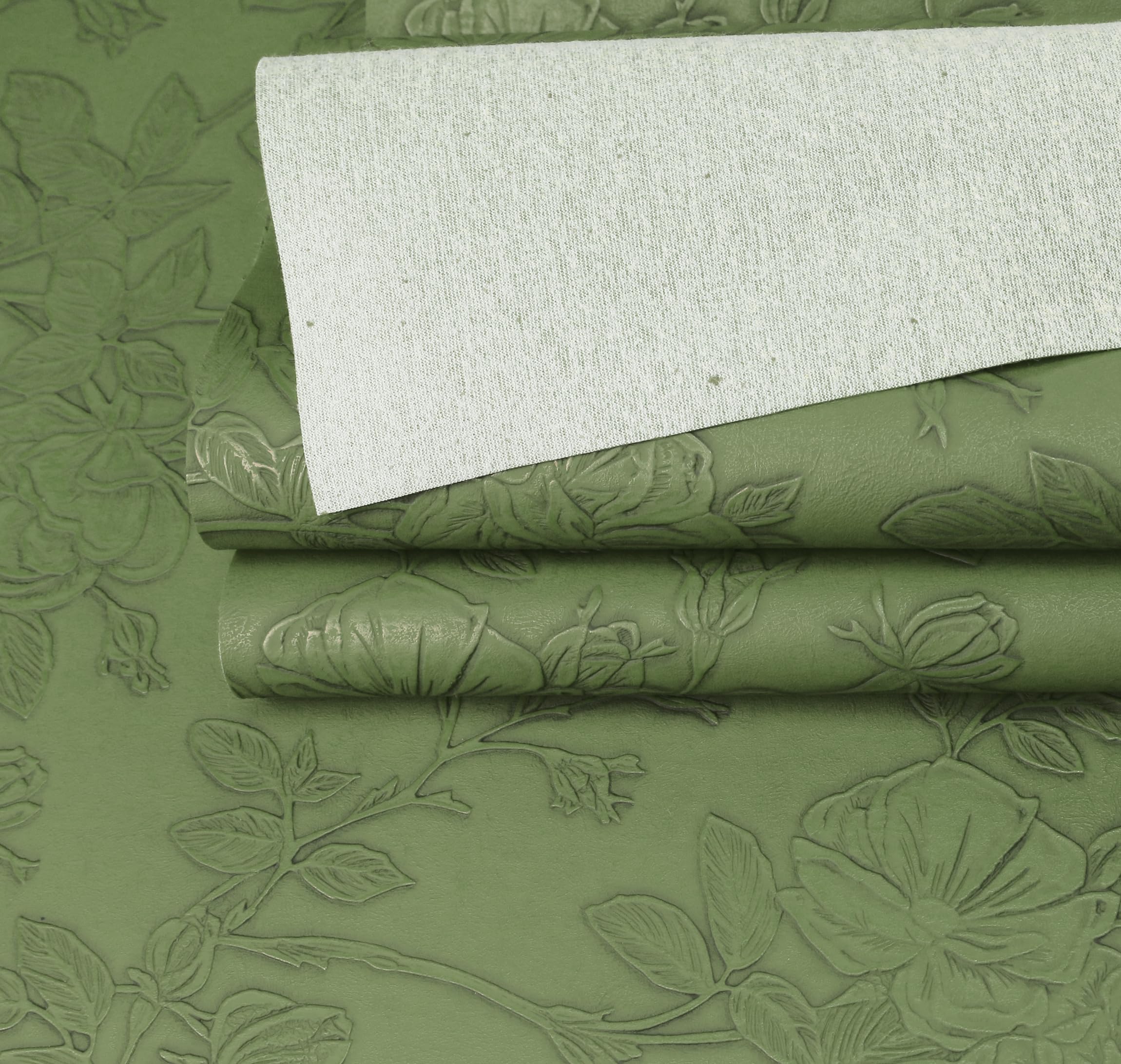 A-Express Floral Faux Leather Fabric, Embossed PU Vinyl Material, 140cm 55" Inches Wide, 430 GSM by The Metre - Image 2