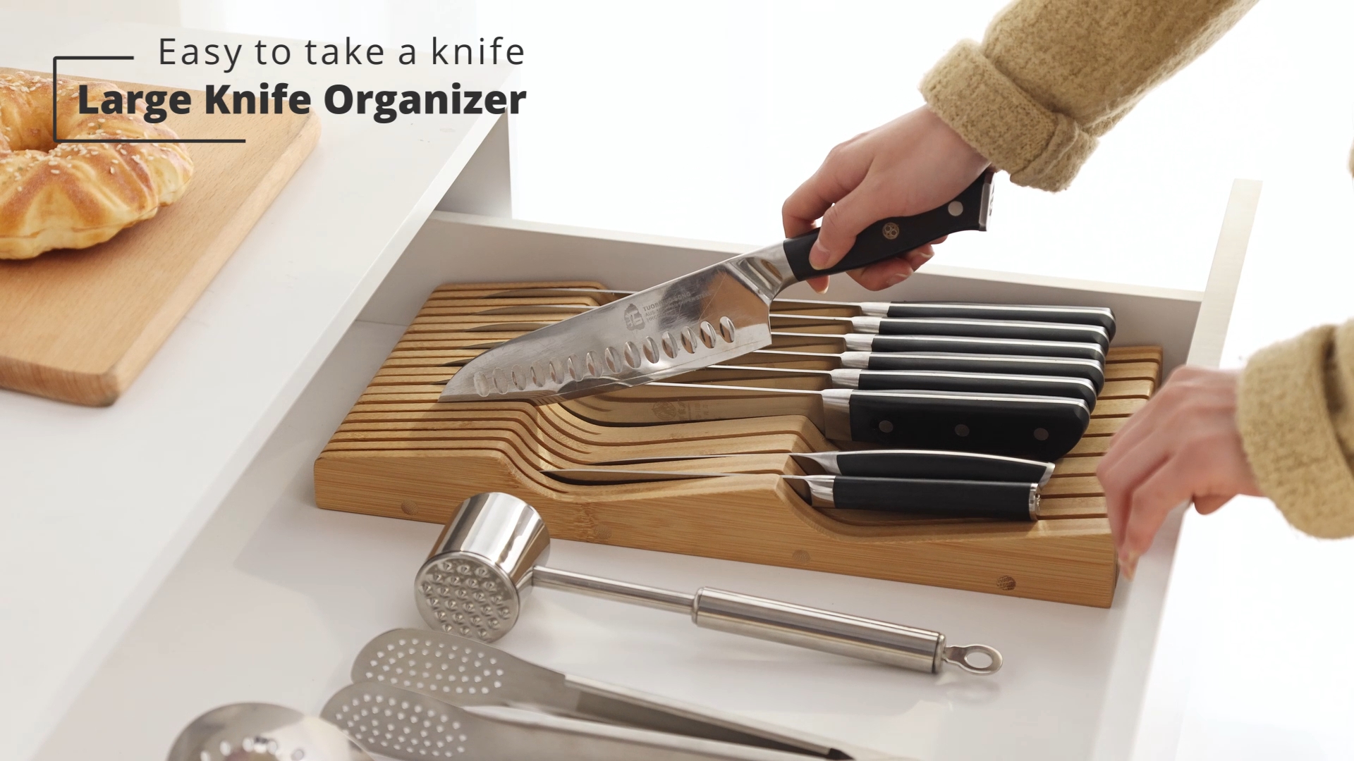 Amazon.com: Large Drawer Knife Organizer Insert, Bamboo Wood Knife