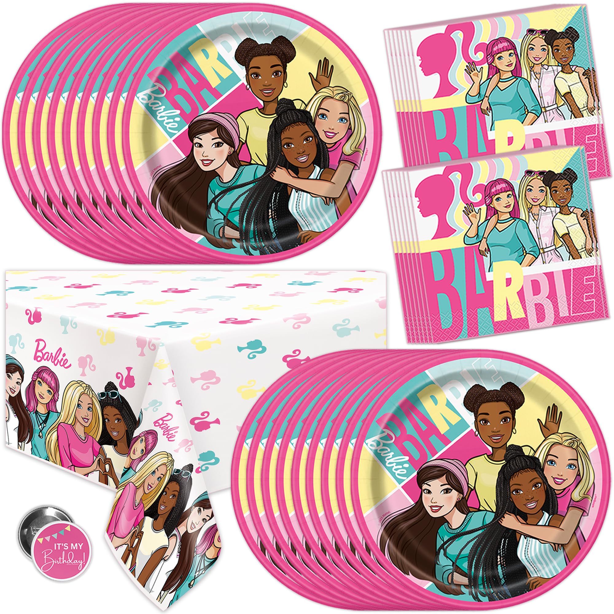 Barbie Birthday Party Decorations - Table Cloth, 16 Plates and Napkins | Officially Licen…