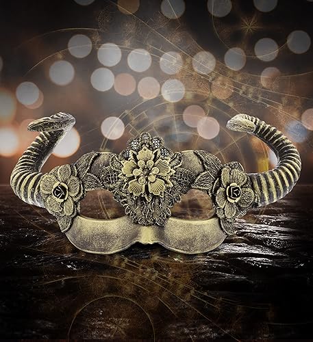 Miniatura 6 de Máscara de cuernos de hadas del bosque veneciano Steampunk Gold