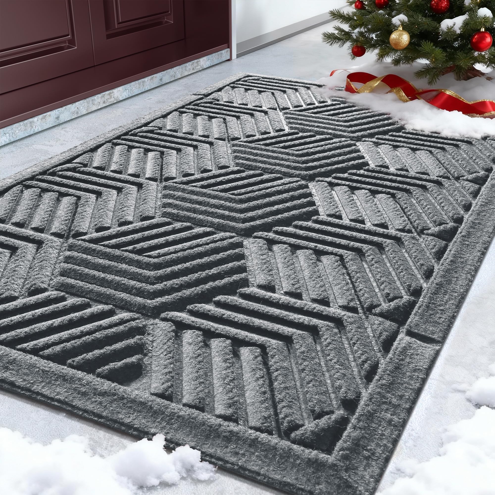 Yimobra Door Mats Outdoor 29.5x17, All-Season Waterproof Outdoor Mats for Front Door Entrance with Drainage Holes, Heavy Duty Non-Slip Doormat for Garage Patio Entryway Indoor, Black Gray
