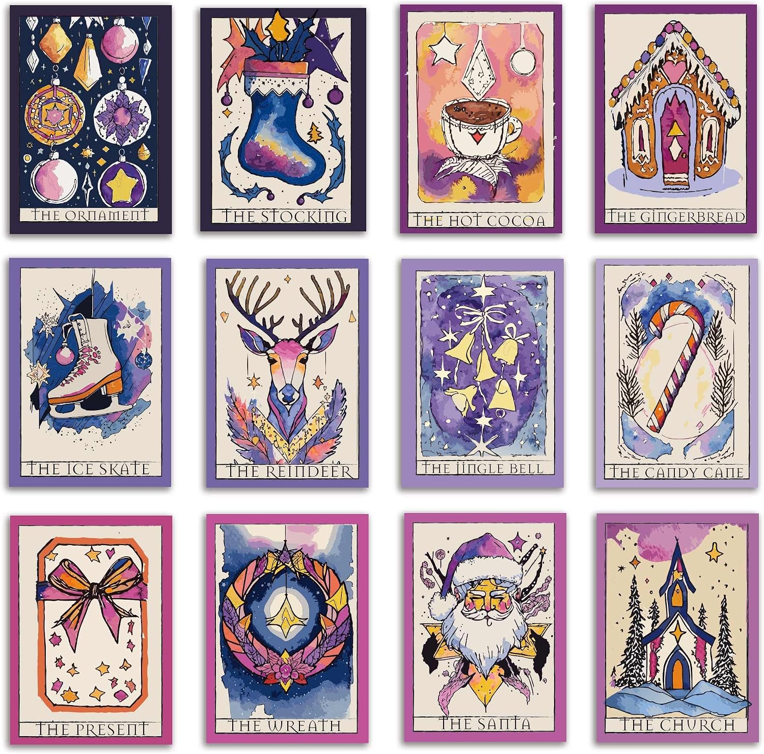 Ritzy Rose 24 Tarot Inspired Christmas Cards Colorful Cosmic Illustrations with Envelopes