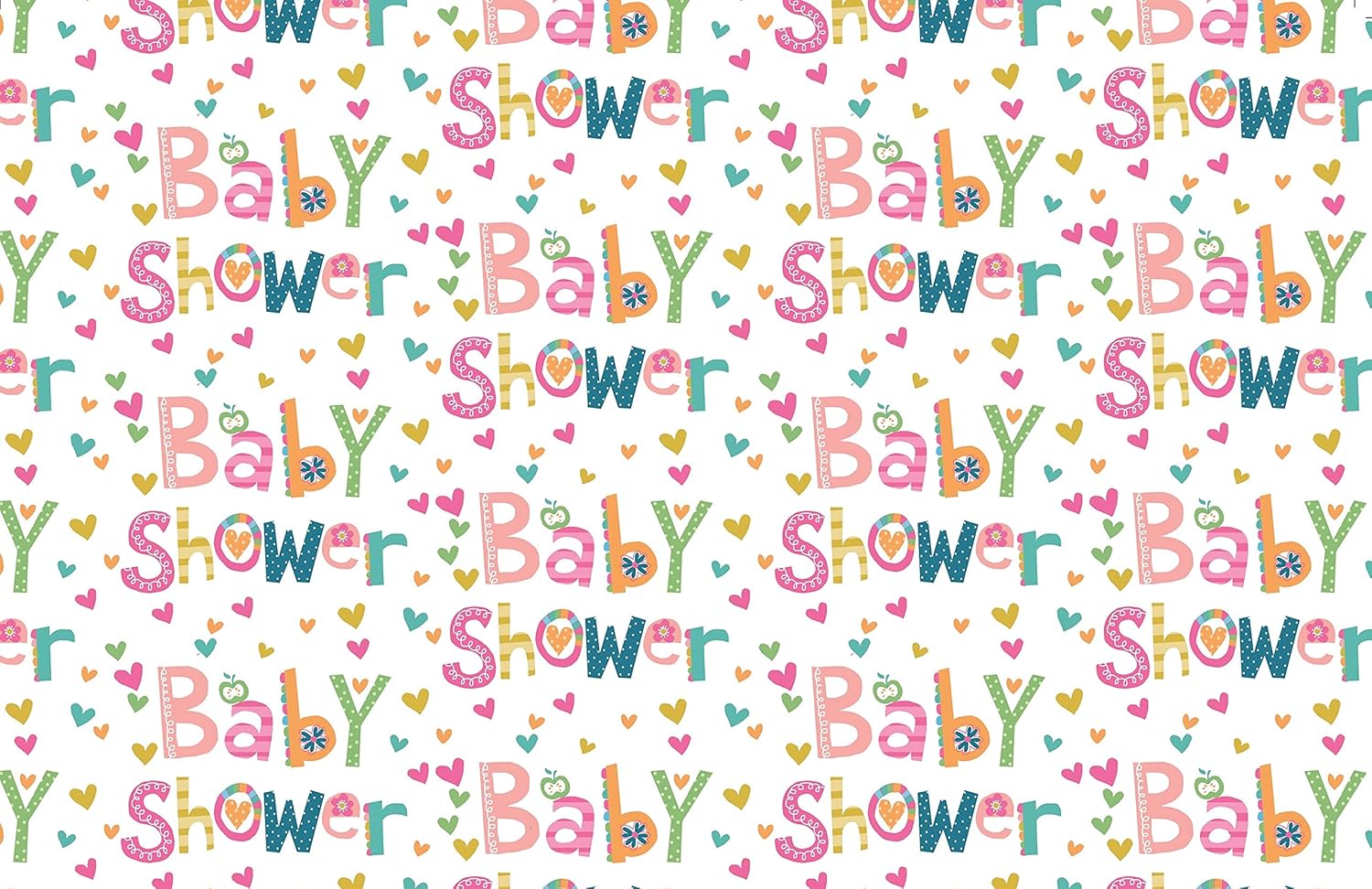 Unisex Baby Shower Wrapping Paper with Hearts 1 Sheet & 1 Matching