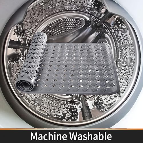 Miniatura 7 de Yimobra Tapete de baño antideslizante, con ventosas superfuertes, 34.5 x 15.5 pulgadas de largo con orificios de drenaje, lavable a máquina, tapete