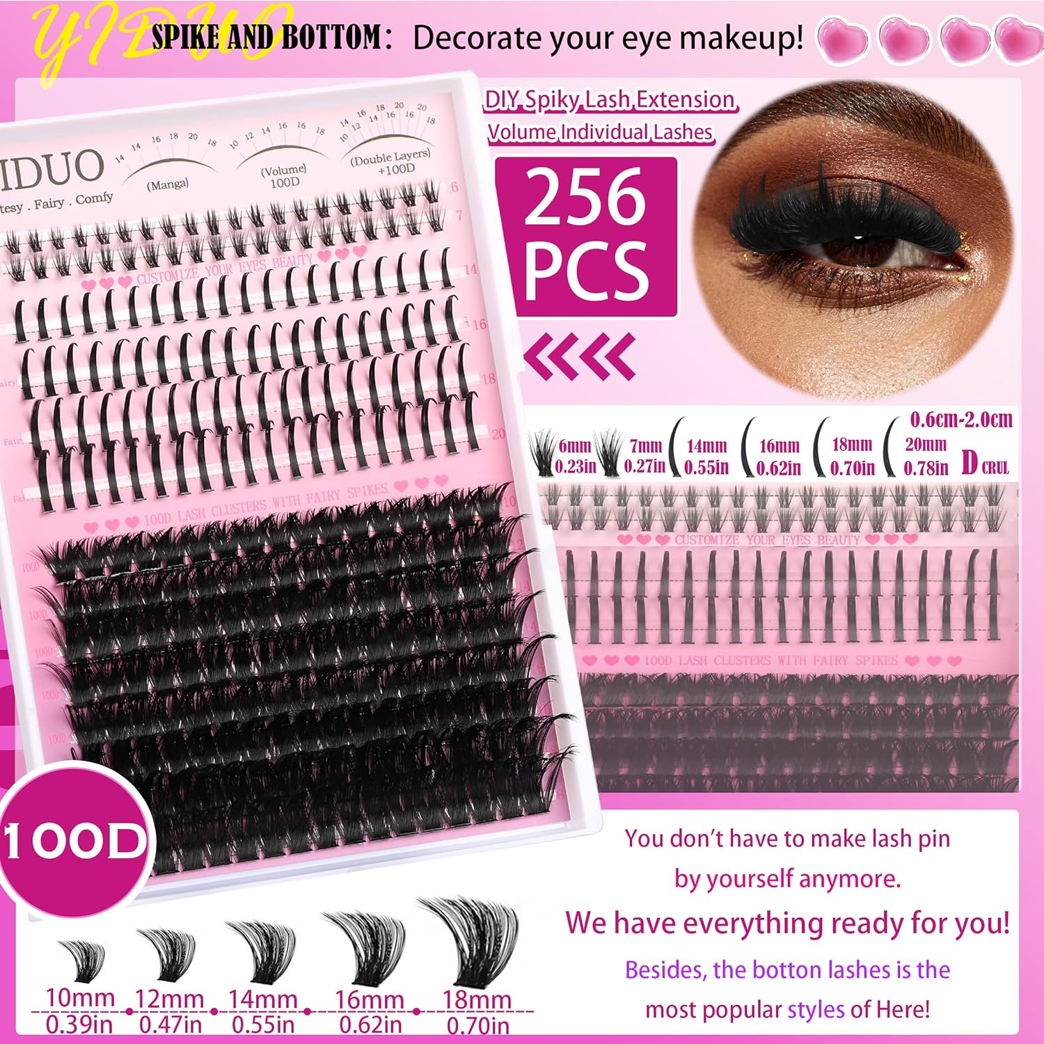 YIDUO Lashes Clusters Kit with Spikes Bottom Lash Extensions 816Pcs Bulk Packs with 2X Bond&Seal Wispy Individual Fake Eyelash Kit Wholesale Large Pack for Beginners Gift Choice