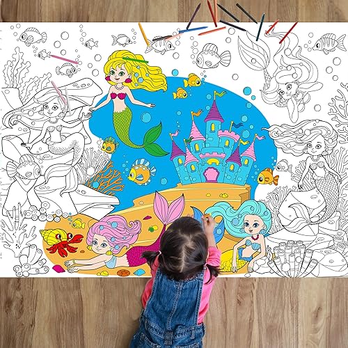 Libros para colorear de sirena para niños, póster gigante para colorear con cola de sirena, mantel grande para colorear para niños y niñas, regalo