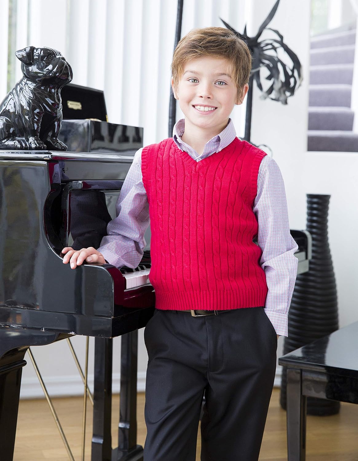 Gioberti Boy's 100% Cotton Soft V-Neck Cable Knit Sweater Vest