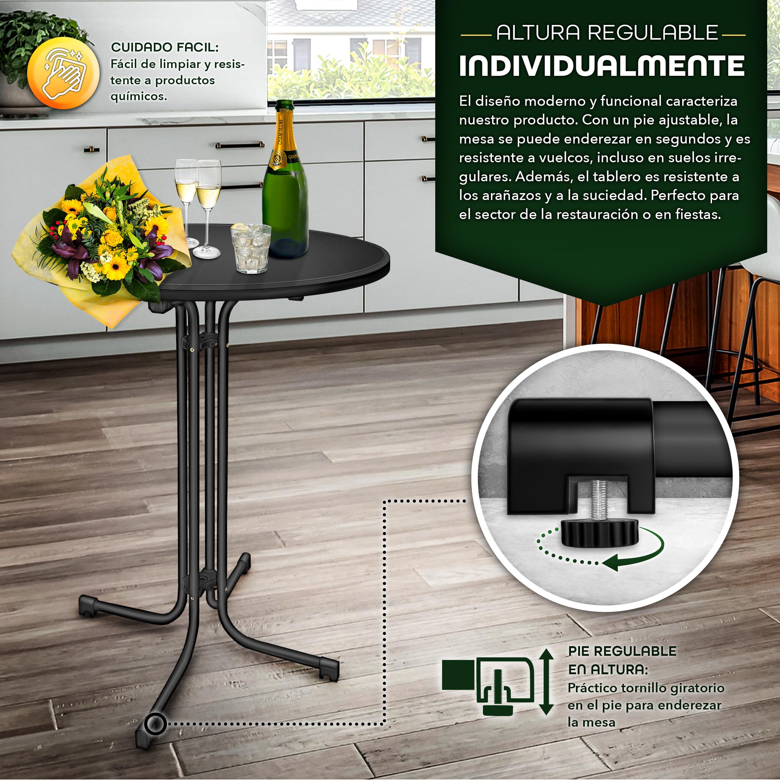 tillvex® Juego de 2 mesas altas plegables Ø70 con funda | Mesa plegable redonda – resistente a la intemperie | Mesa de jardín para interior y exterior
