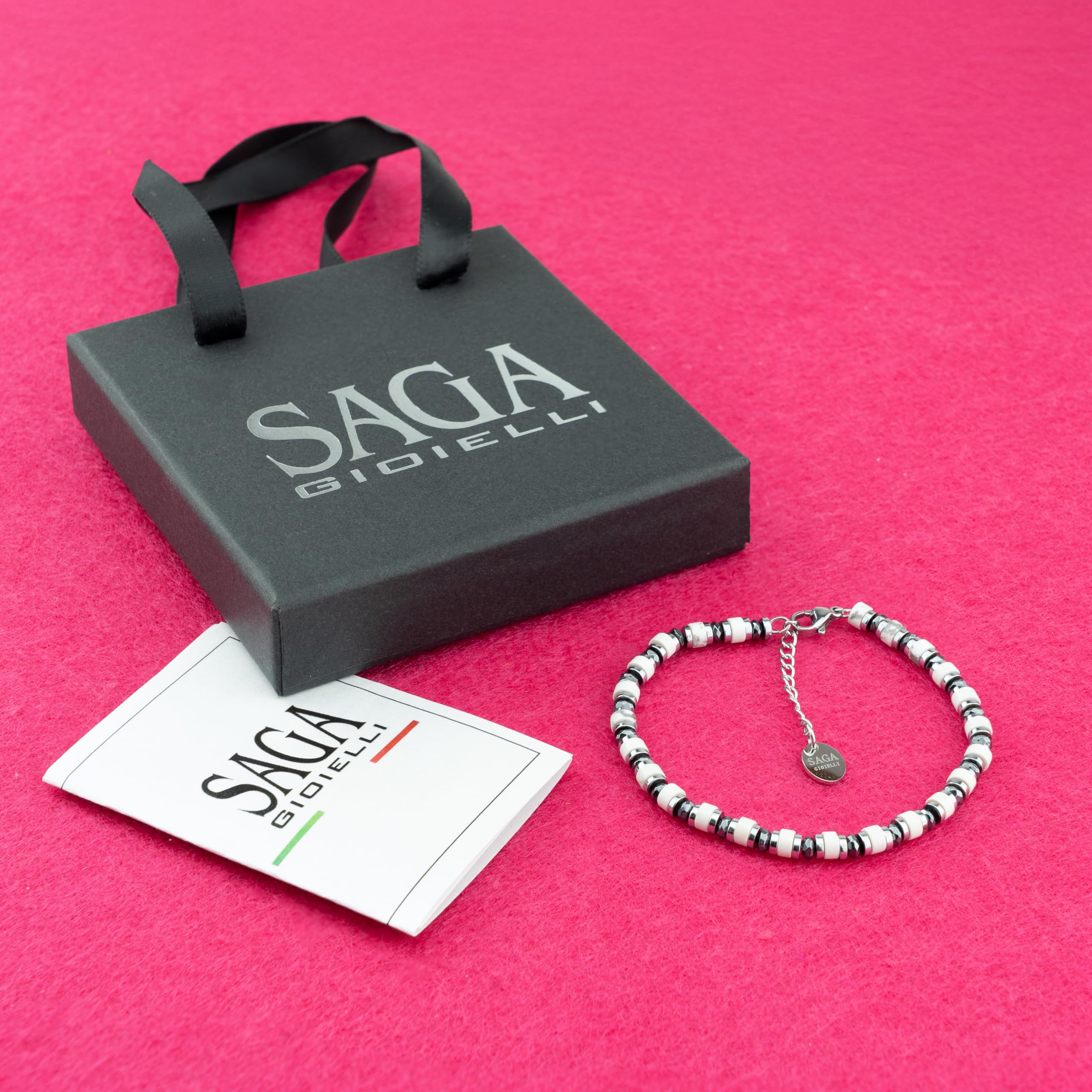 SAGA GIOIELLI® Bracciale Uomo Rondelle Colorate Acciaio