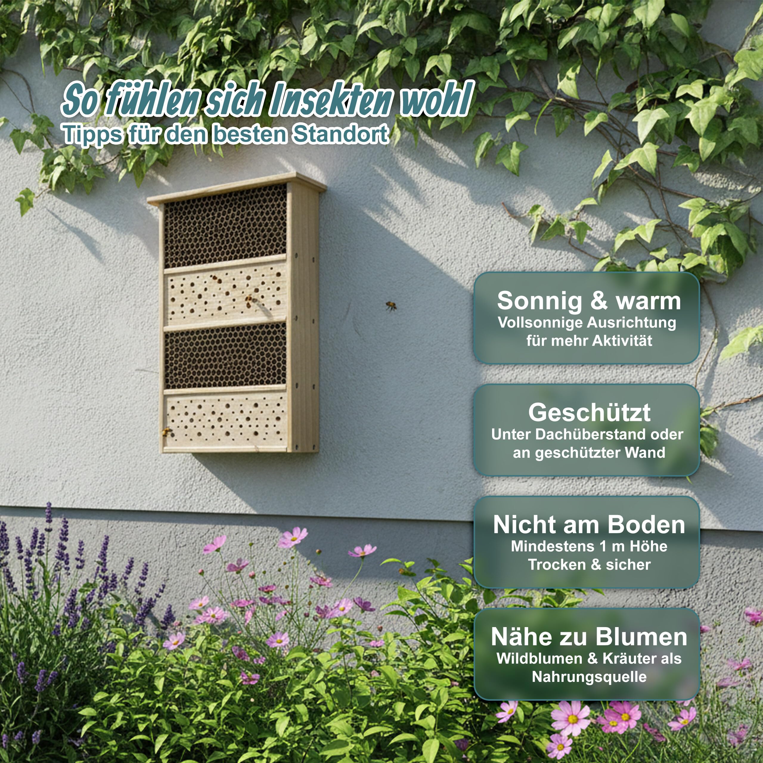 Relaxdays Bienenhotel, Holz, Bambusröhrchen, HBT: 40 x 26 x 10,5 cm, Garten, Balkon, Insektenhotel zum Aufhängen, Natur