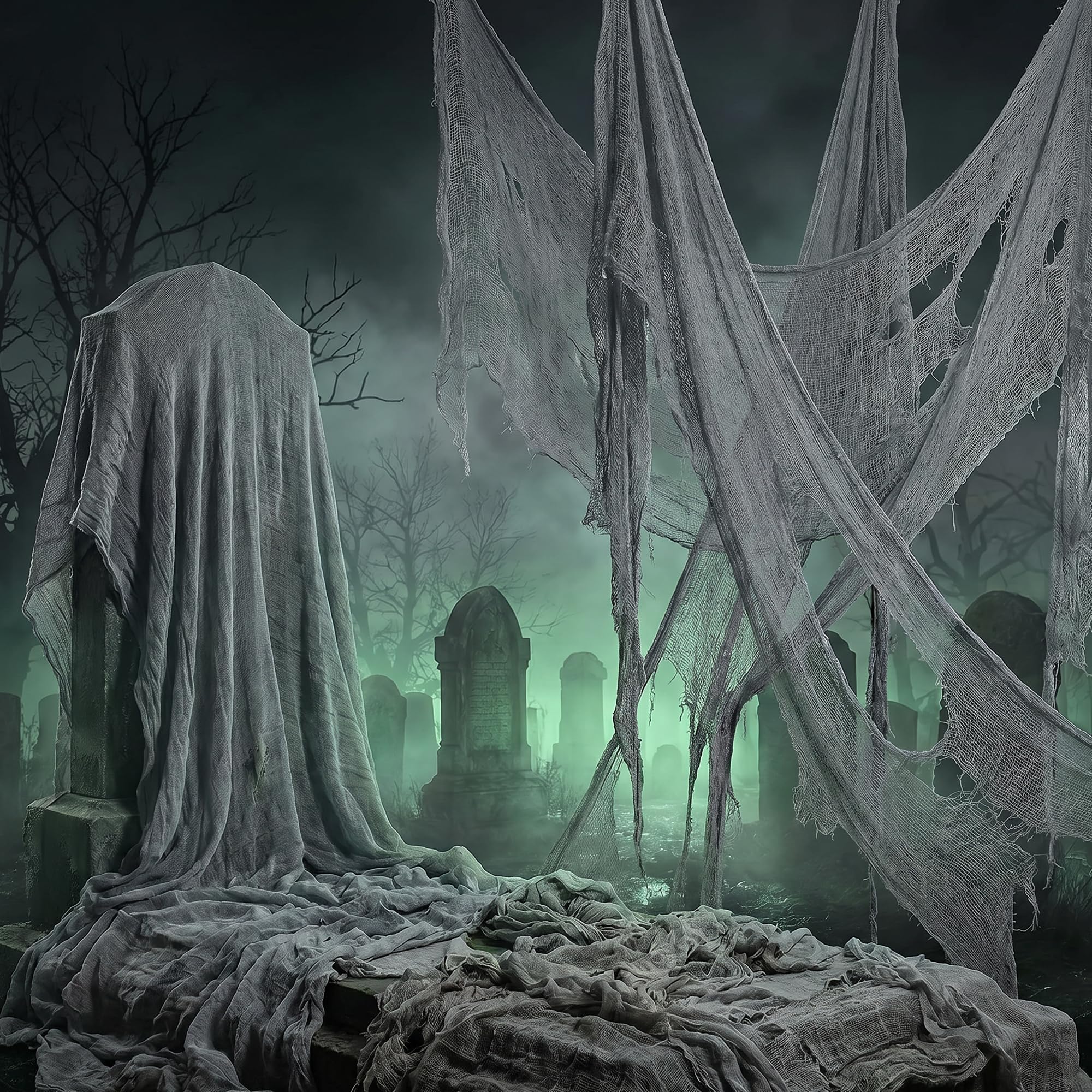 RunNico 300'' x 39'' Halloween Grey Scary Gauze, Fine Yarn Bloody Creepy Cloth for Haunted House, Spooky Fabric Hanging Decoration for Horror Themed Nightmare Party Porch Yard Wall Decor