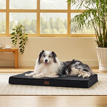 Bedsure Orthopedic Dog Bed with Washable Cover for Large, 104x74cm Black | Egg Crate Foam Comfort Support Plush Pet Mat, Non-Slip Bottom, Removable Cover, Gifts For Dog, For Large Breed Dogs