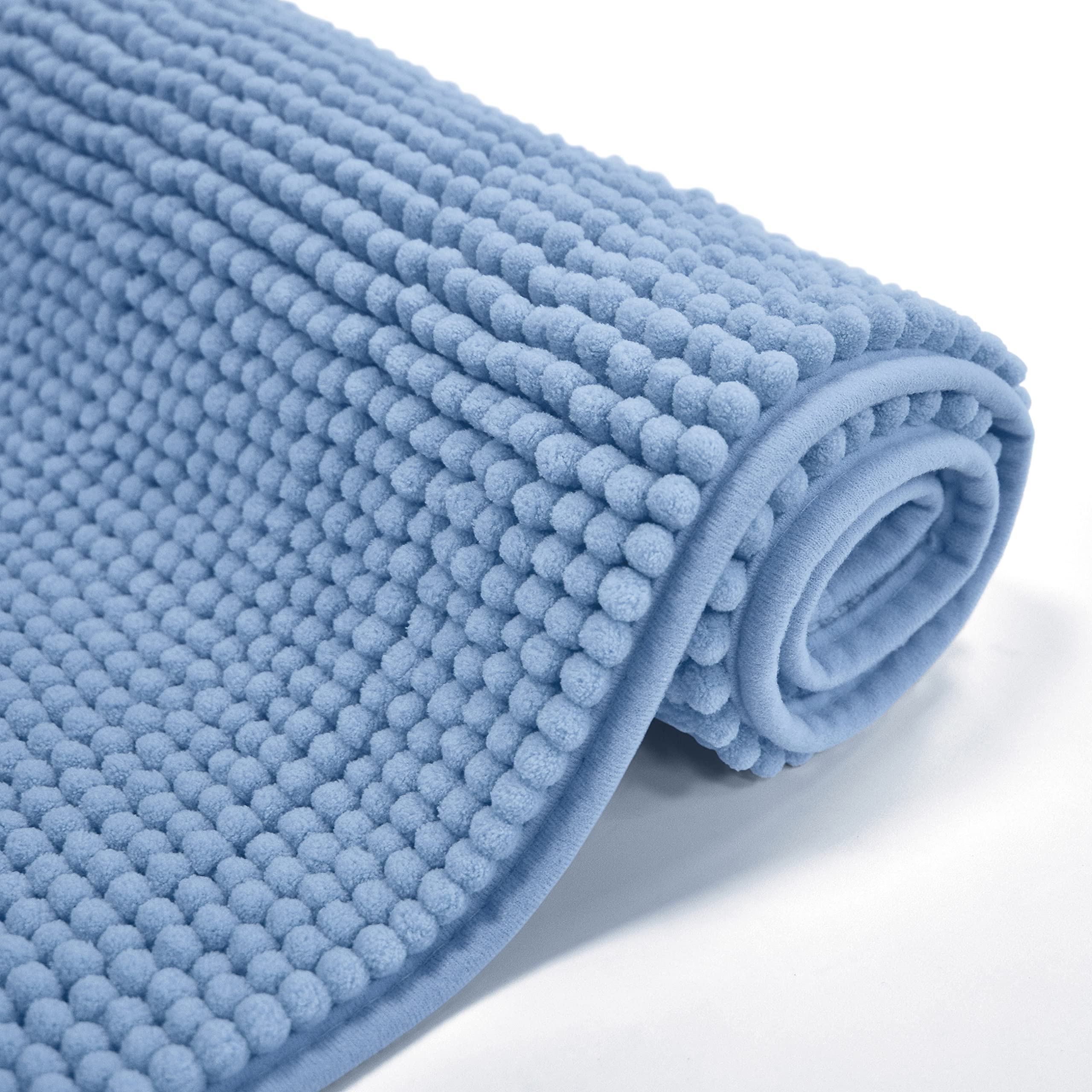 Velosso Shaggy Noodle Chenille Touch High Density Bath Mat Pedestal Mat Anti Slip Super Absorbent (50 x 80 cms, Blue)