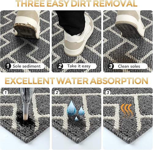 Miniatura 237 de hicorfe Juego de alfombras y tapetes de cocina, alfombra antideslizante de polipropileno súper absorbente, tapete suave y cómodo, lavable para Negro